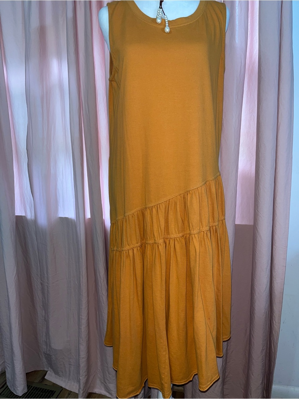 easel Sleeveless Ruffle Midi Dress in Rust Orange